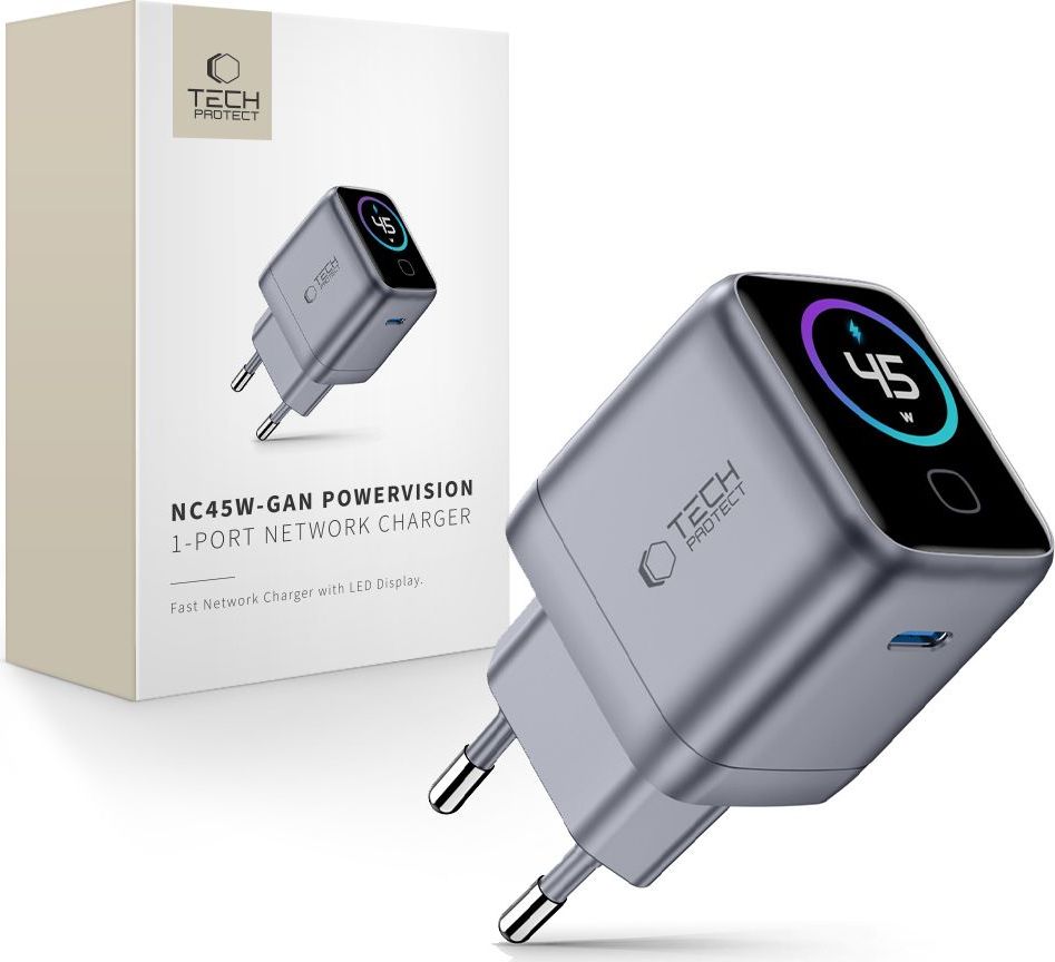 TECH-PROTECT POWERVISION NC45W-GAN 1-PORT NETWORK CHARGER PD 45W DARK GREY