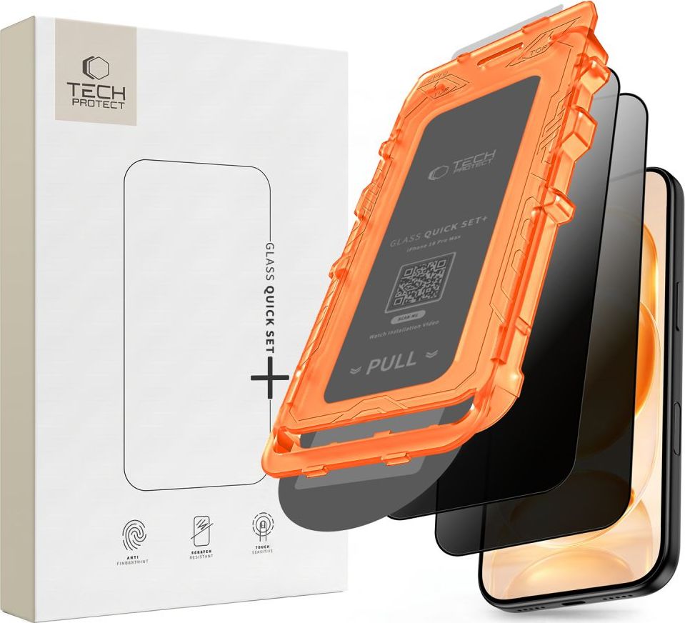 Zatmavující tvrzené sklo TECH-PROTECT QUICK SET SPY+ 2-PACK IPHONE 18 PRO MAX, PRIVACY (s aplikátorem)