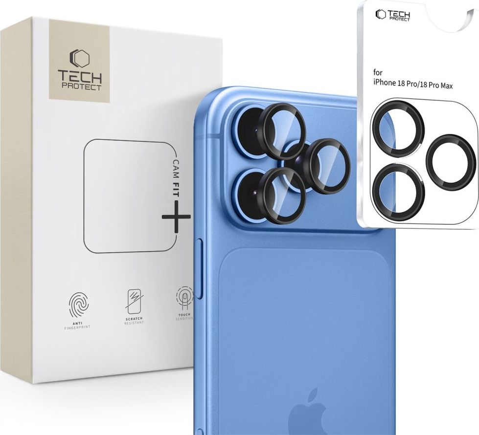 Tech-Protect Camring Fit+ ochranné sklo na čočky fotoaparátu pro iPhone 18 Pro / 18 Pro Max, černé + aplikátor