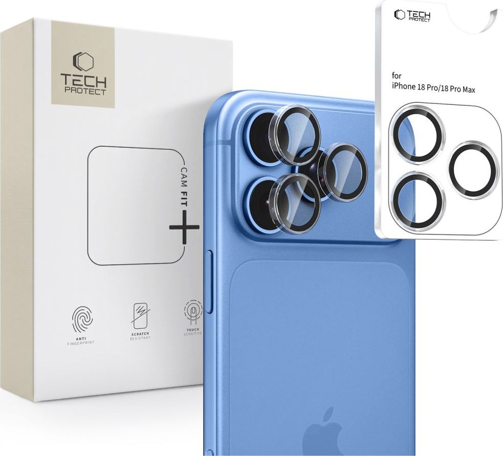 Ochranné sklo na čočku fotoaparátu TECH-PROTECT CAMRING FIT+ IPHONE 18 PRO / MAX ČIRÉ (s aplikátorem)