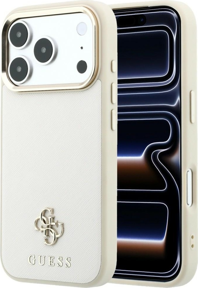 Pouzdro Guess Saffiano Small 4G &amp; Classic Logo MagSafe pro iPhone 17 Pro Max / 18 Pro Max - béžové