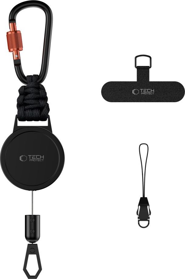 TECH-PROTECT ATH04 URBANLOOP ANTI-THEFT HOLDER držák s karabinou a lankem na telefon / klíče, černá/oranžová