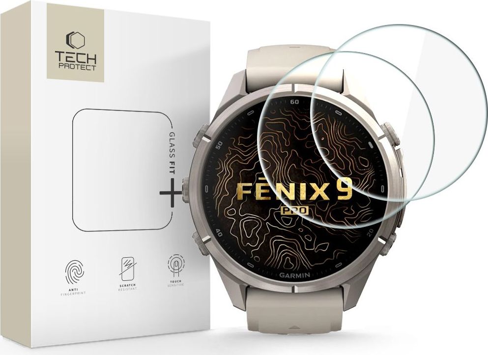 Tvrzené sklo TECH-PROTECT GLASS FIT+ 2-PACK GARMIN FENIX 9 PRO (43 MM) CLEAR