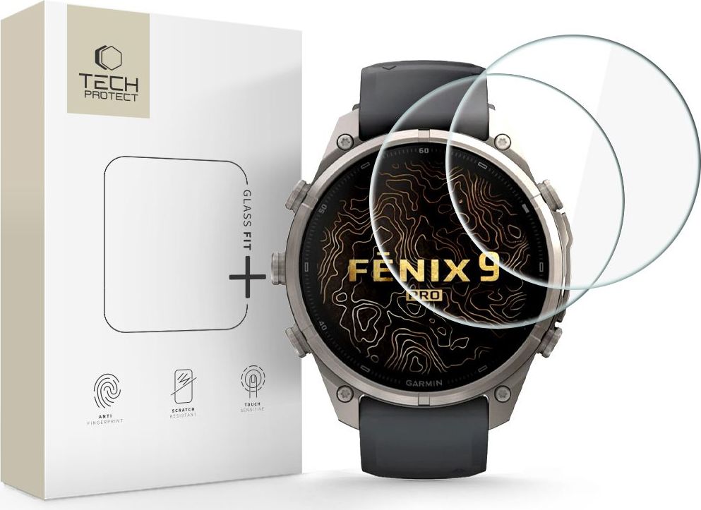 Tvrzené sklo TECH-PROTECT GLASS FIT+ 2-PACK GARMIN FENIX 9 PRO (47 MM) CLEAR