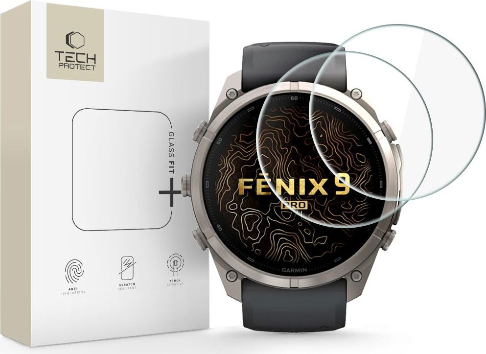 Tvrzené sklo TECH-PROTECT GLASS FIT+ 2-PACK GARMIN FENIX 9 PRO (51 MM) CLEAR