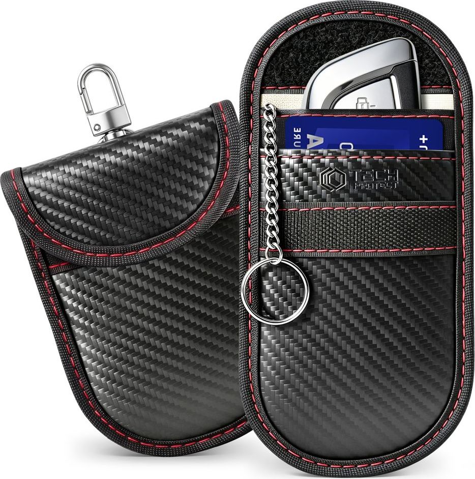 TECH-PROTECT KLR100 POUCH KEYLESS RFID SIGNAL BLOCKER CASE CARBON BLACK/RED
