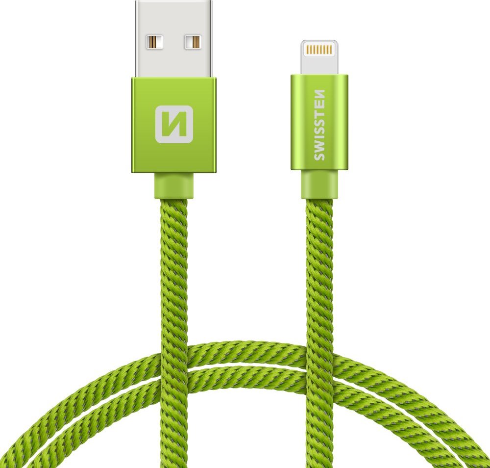 DATOVÝ KABEL SWISSTEN TEXTILE USB / LIGHTNING 1,2 M ZELENÝ