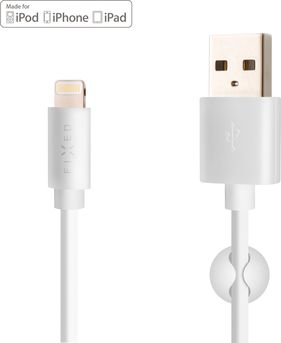 Dlouhý datový a nabíjecí kabel FIXED s konektory USB/Lightning, 2 metry, MFI certifikace, bílý