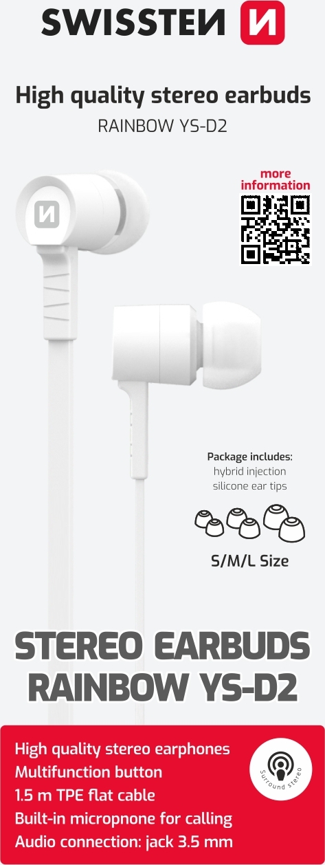 SLUCHÁTKA SWISSTEN EARBUDS RAINBOW YS-D2 BÍLÁ