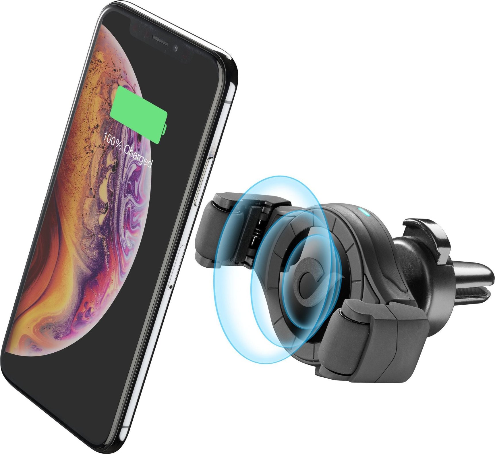 Univerzální držák do ventilace auta s funkcí bezdrátového nabíjení Cellularline Handy Roll, černý