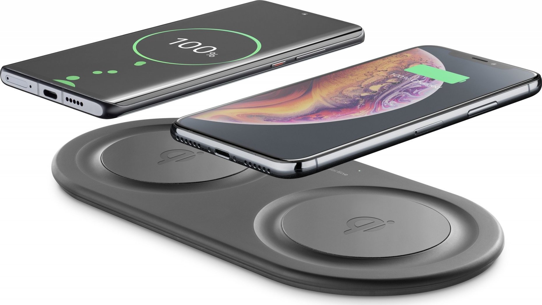 Bezdrátová nabíjecí stanice Cellularline Wireless Fast Charger Dual s 2 x 10W, Qi kompatibilní, černá