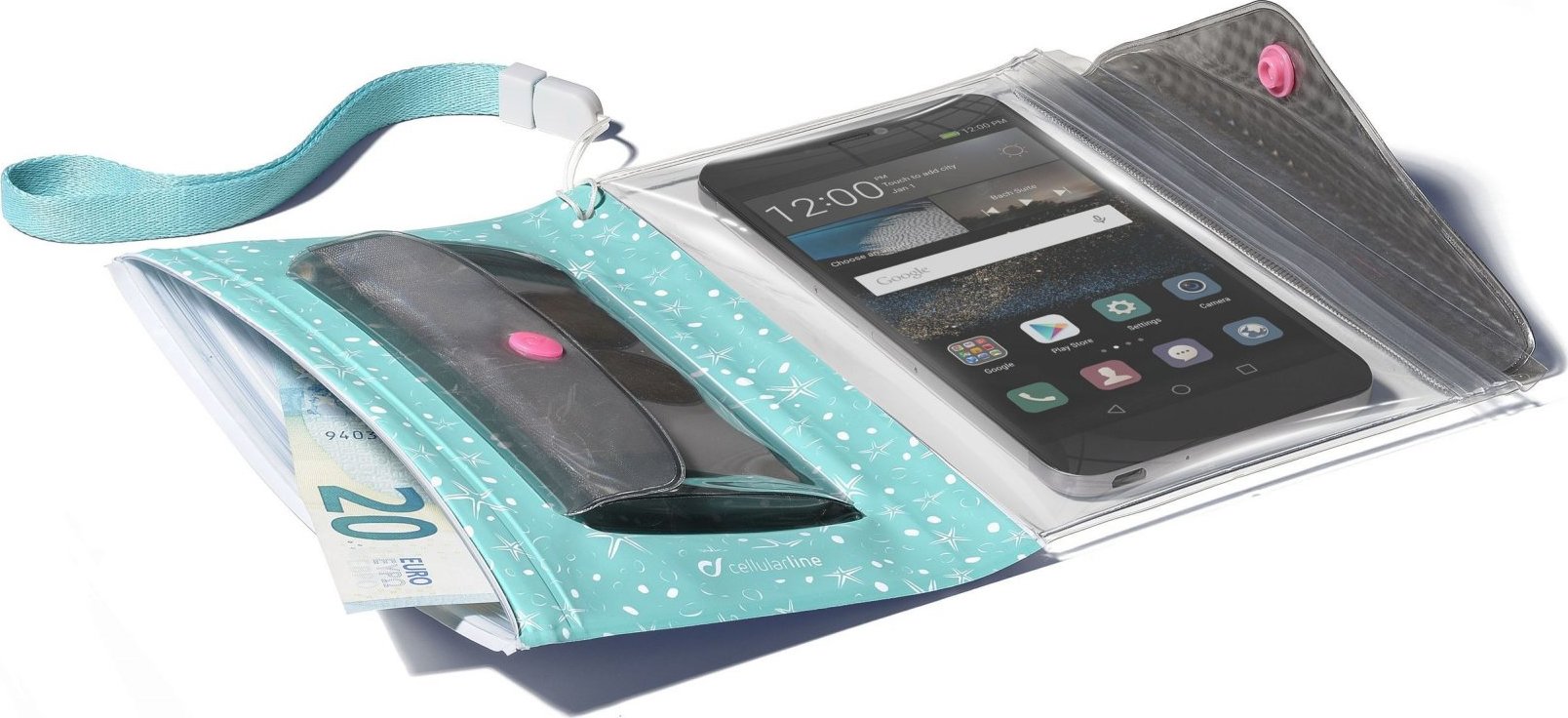 Voděodolné pouzdro s peněženkou Cellularline Voyager Pochette pro telefony do velikosti 5,2