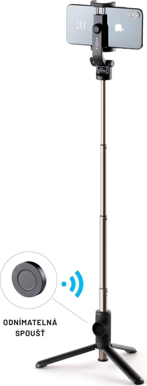 Selfie stick s tripodem FIXED Snap a bezdrátovou spouští, 1/4" závit, černý