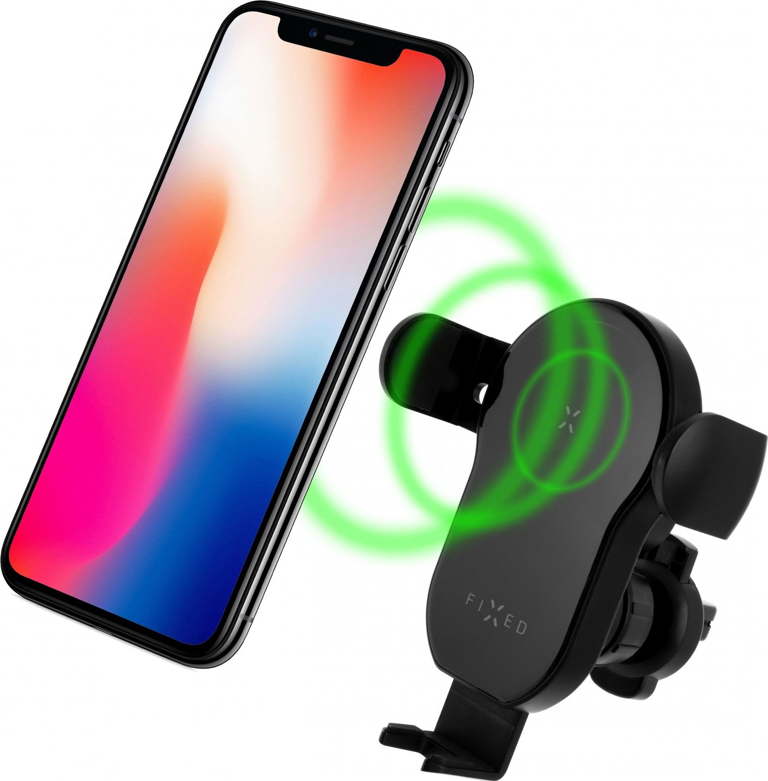 Automatický držák do auta s rychlým bezdrátovým nabíjením FIXED Matic, 15W, černý