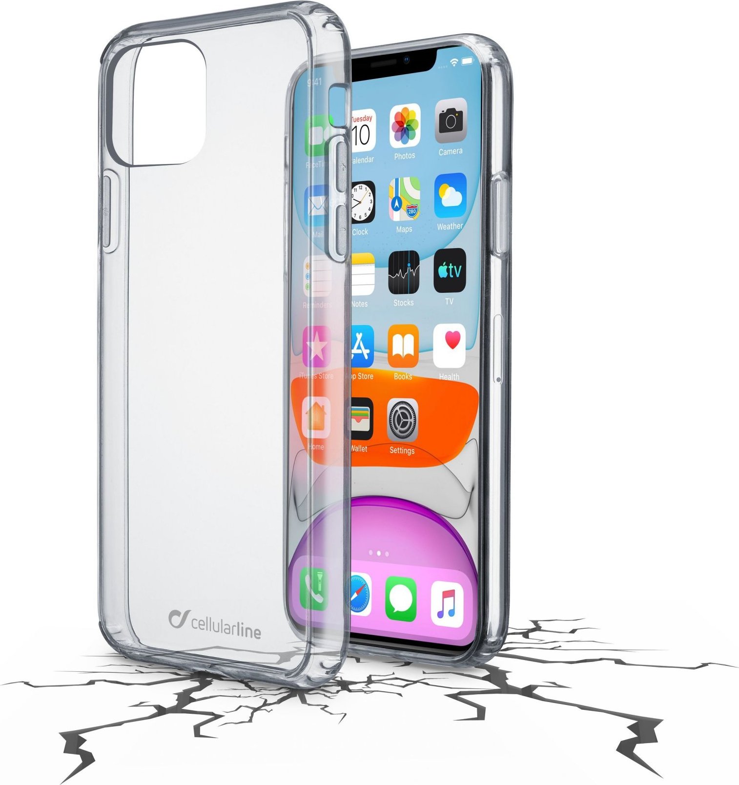 Zadní čirý kryt s ochranným rámečkem Cellularline Clear Duo pro Apple iPhone 11