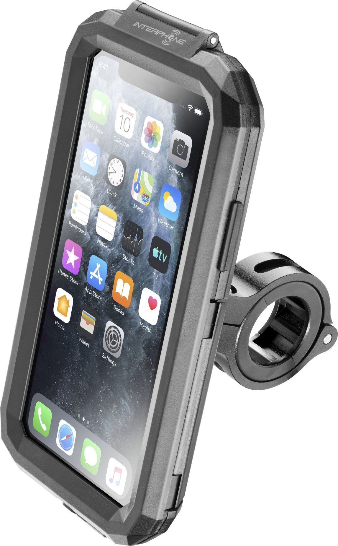 Voděodolné pouzdro Interphone pro Apple iPhone 11 Pro, úchyt na řídítka, černé