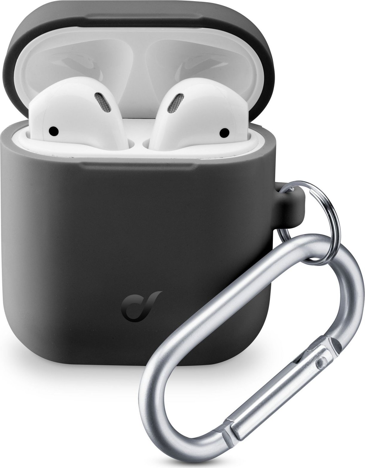 Ochranný kryt s karabinou Cellularline Bounce pro Apple AirPods 1 & 2, černý