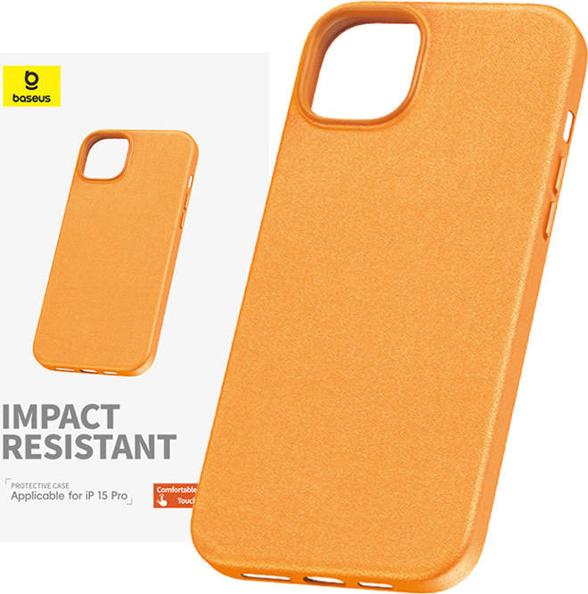Pouzdro na telefon pro iPhone 15 Pro Max Baseus Fauxther Series (oranžové)