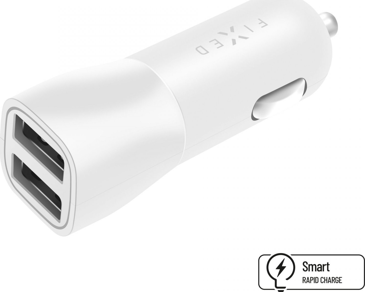 Autonabíječka FIXED s 2xUSB výstupem, 15W Smart Rapid Charge, bílá