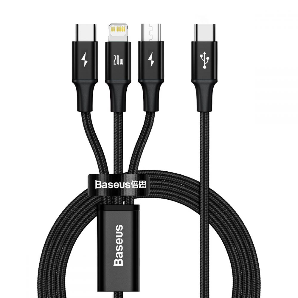 Baseus rychlý USB-C kabel Rapid 3v1 Type-C (USB-C), Lightning a Micro-USB PD20W - 150cm, Black