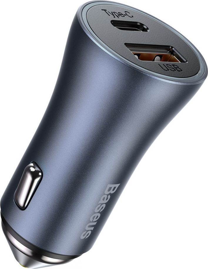 BASEUS GOLDEN 2-PORT CAR CHARGER USB & TYPE-C PD40W/QC3.0 GREY