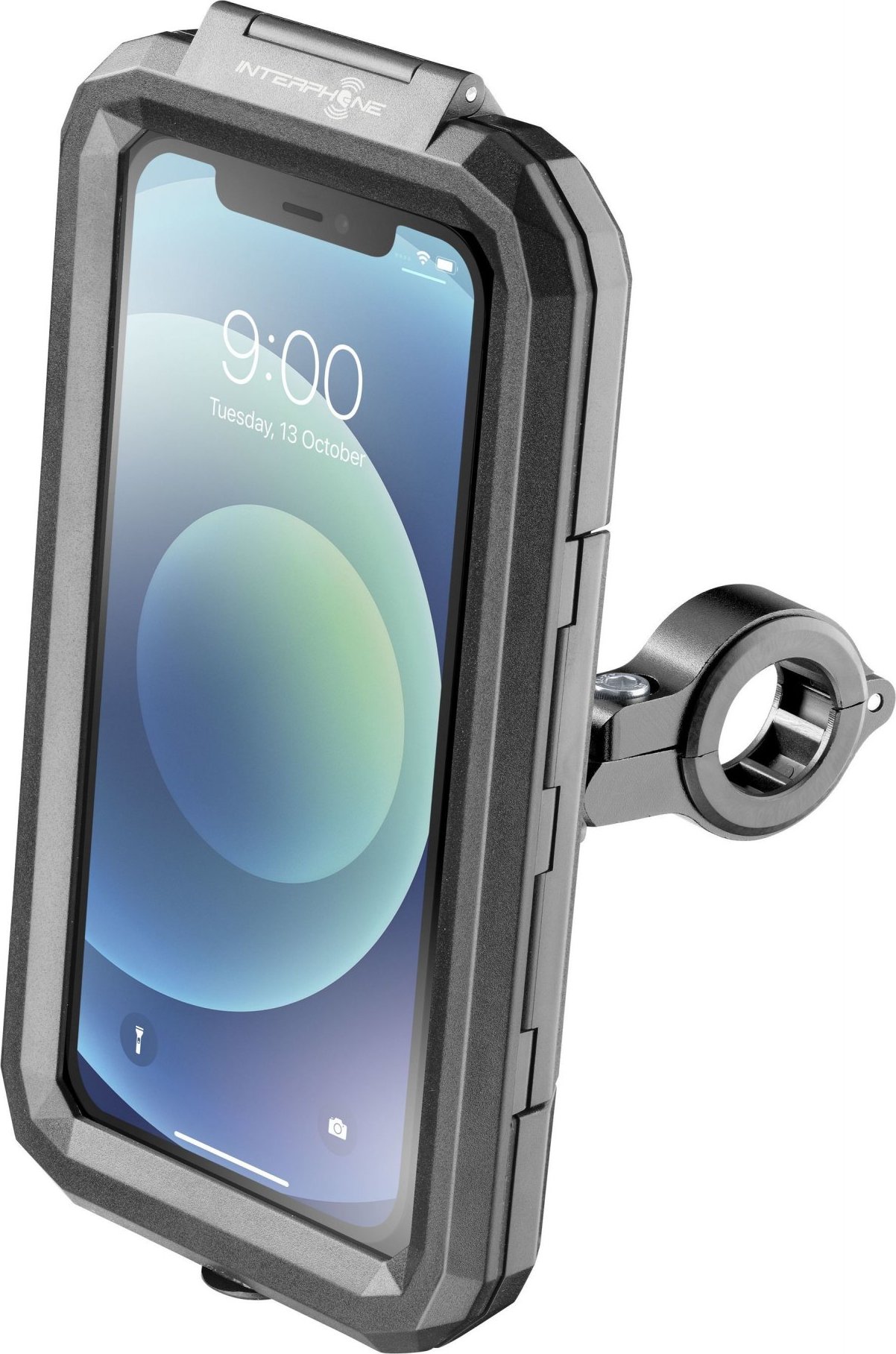 Univerzální voděodolné pouzdro na mobilní telefony Interphone Armor, úchyt na řídítka, max. 5,8", černé