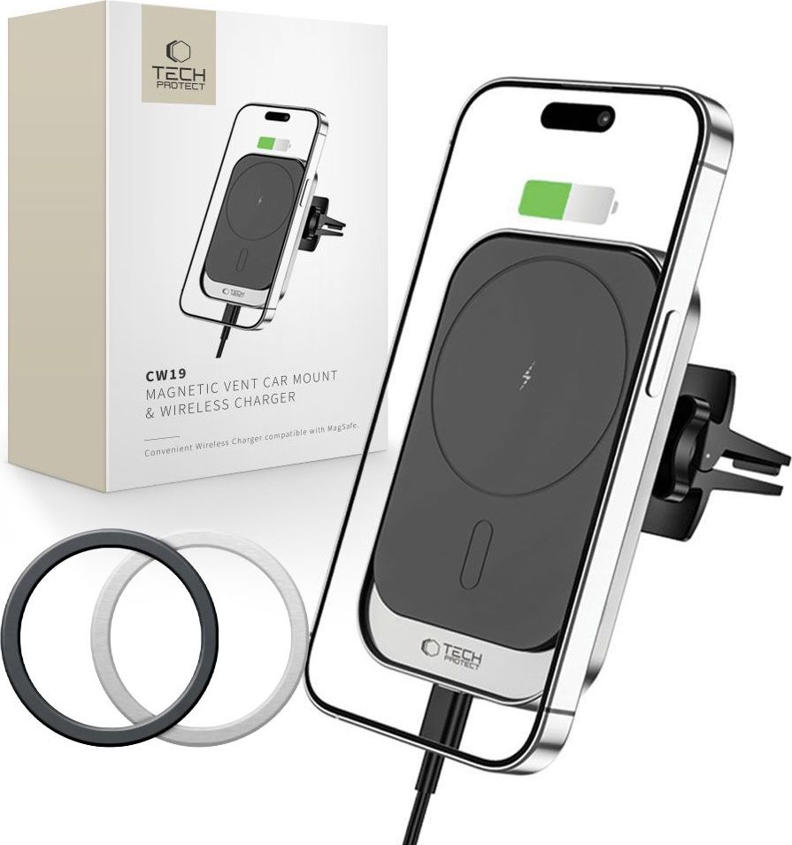 TECH-PROTECT CW19 MAGNETIC MAGSAFE VENT CAR MOUNT WIRELESS CHARGER 15W BLACK