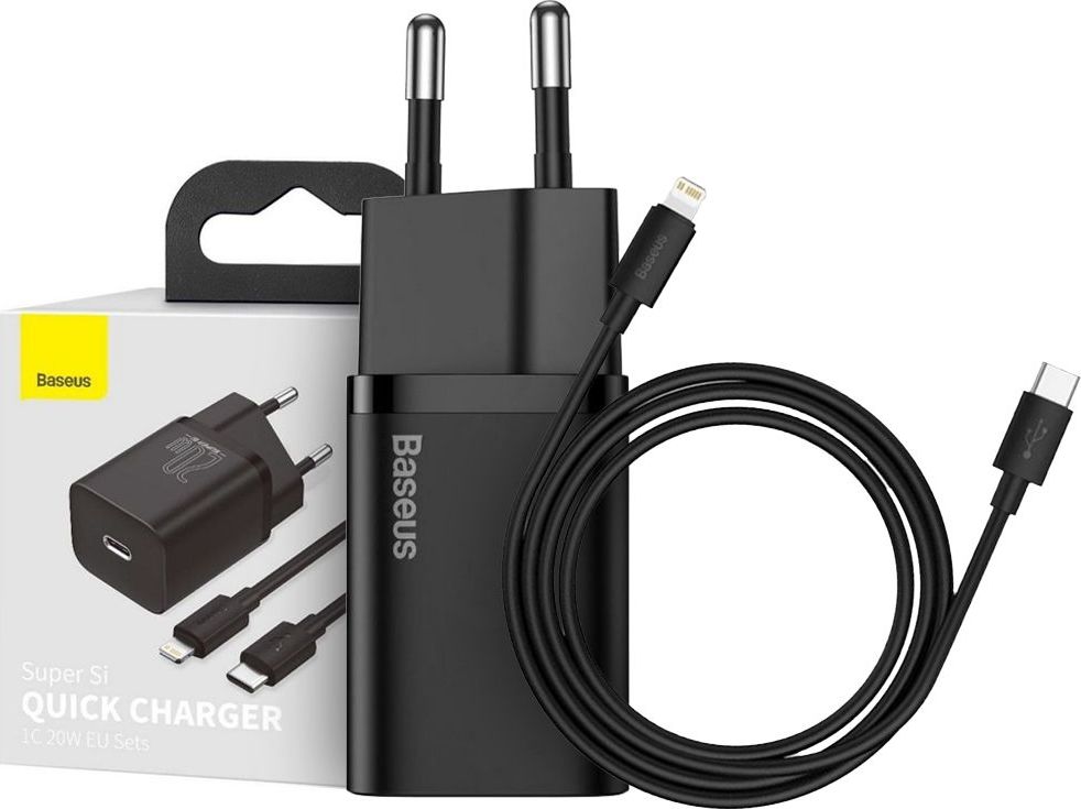 BASEUS SUPER SI NETWORK CHARGER PD20W + LIGHTNING CABLE BLACK - rychlonabíječka pro iPhone