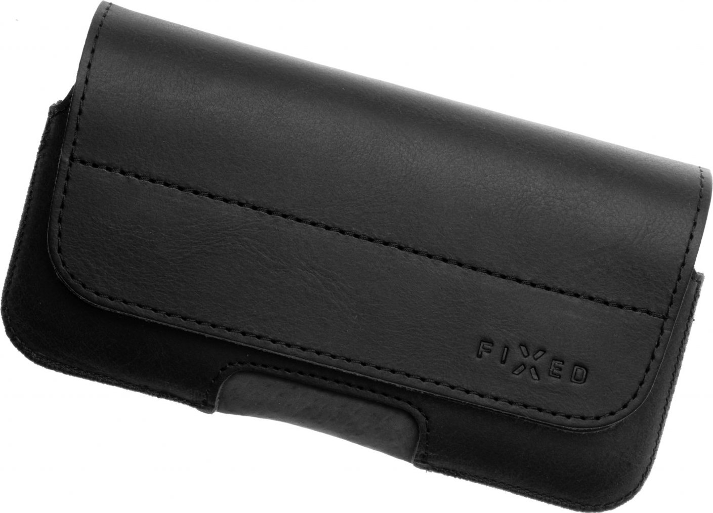 Horizontální kožené pouzdro FIXED Posh se zavíráním, velikost 4XL+, černé