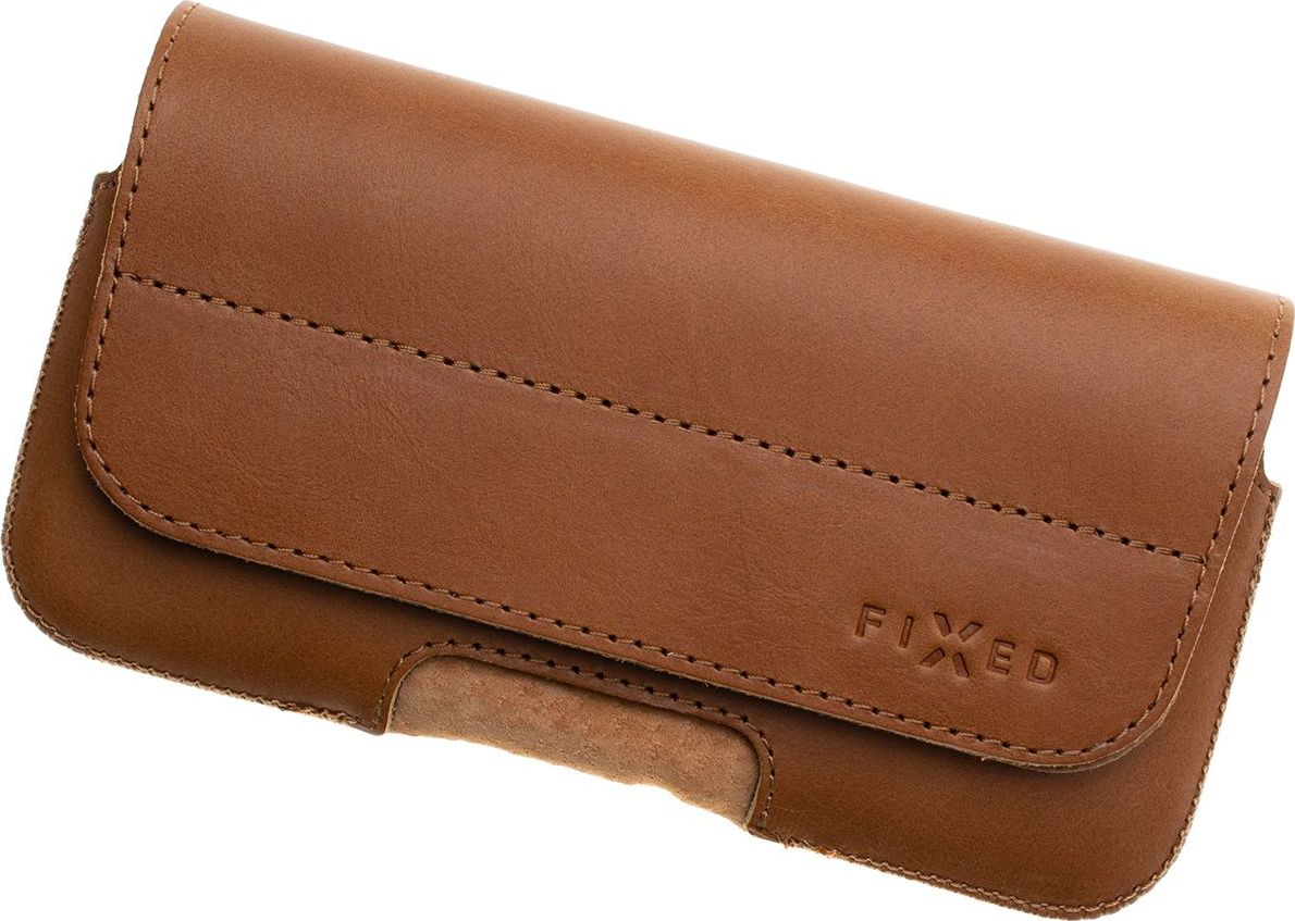 Horizontální kožené pouzdro FIXED Posh se zavíráním, velikost 6XL, hnědé