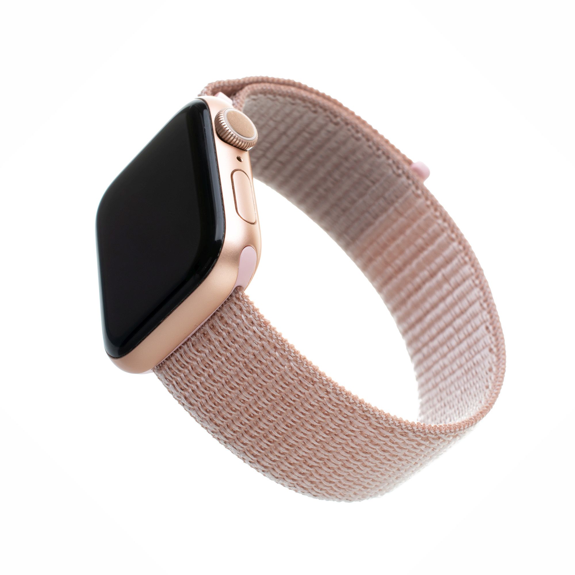 Nylonový řemínek FIXED Nylon Strap pro Apple Watch 42/44/45/46/49mm, růžově zlatý