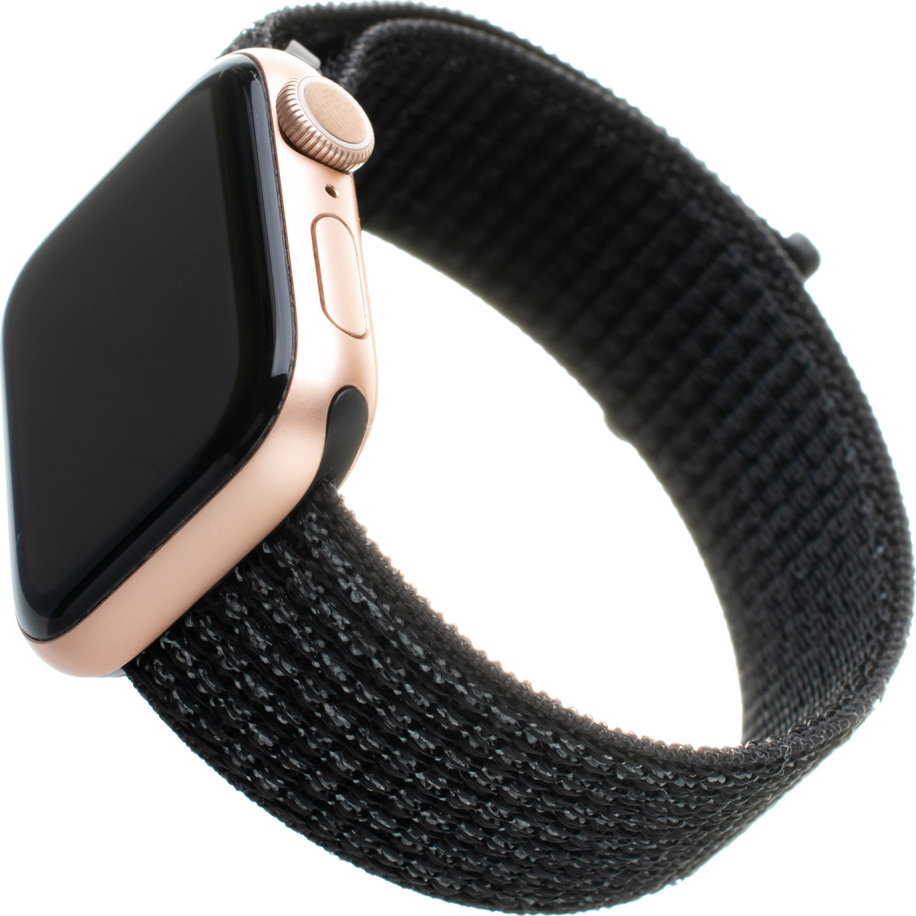 Nylonový řemínek FIXED Nylon Strap pro Apple Watch 42/44/45/46/49mm, reflexně černý