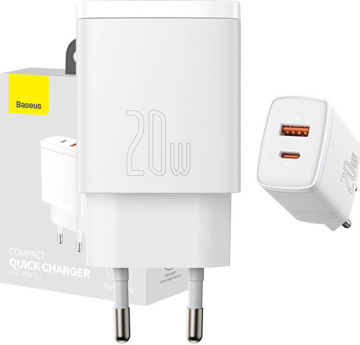 BASEUS CCXJ-B02 2-PORT NETWORK CHARGER PD20W/QC3.0 WHITE