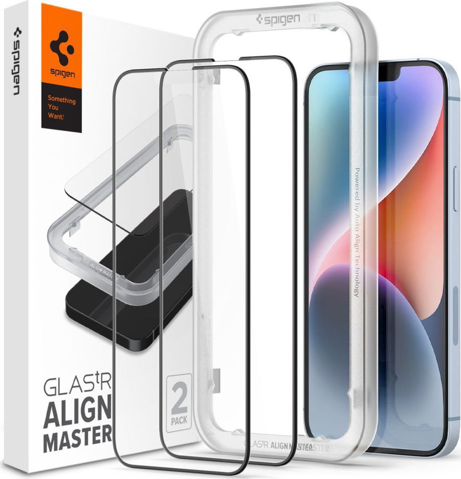 Tvrzené sklo Spigen tR Align Master, black 2-Pack -iPhone 13/13 Pro/14