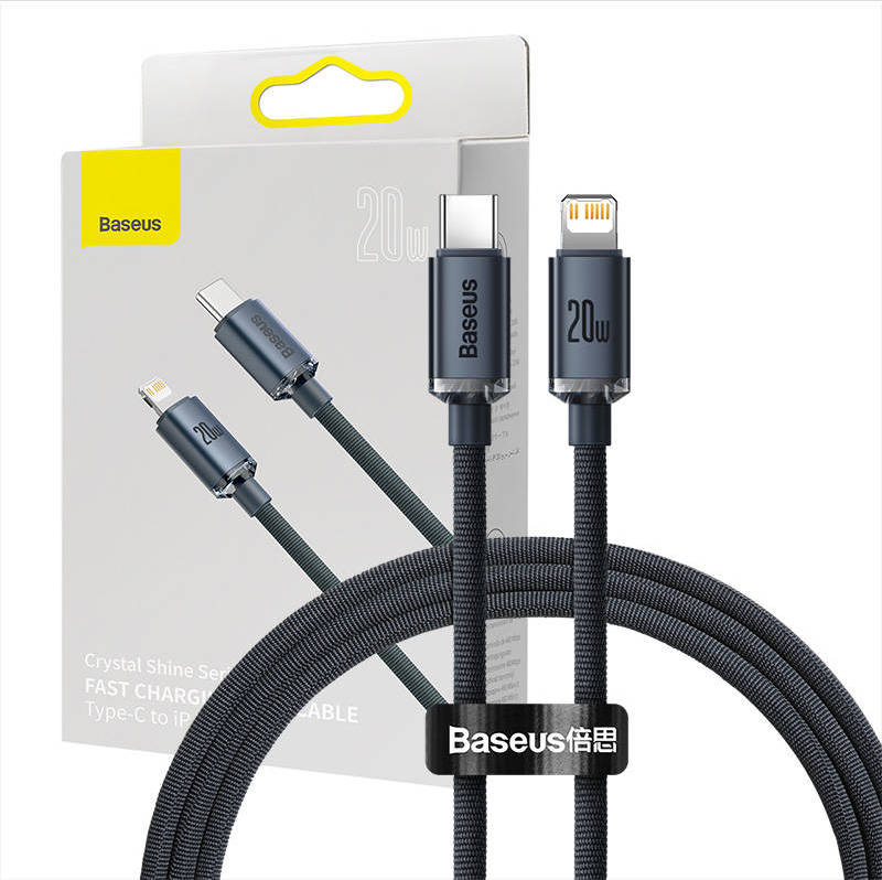 Baseus Crystal kabel USB-C na Lightning, 20W, PD, 1,2 m (černý)