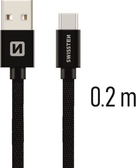 DATOVÝ KABEL SWISSTEN TEXTILE USB / USB-C 0,2 M ČERNÝ