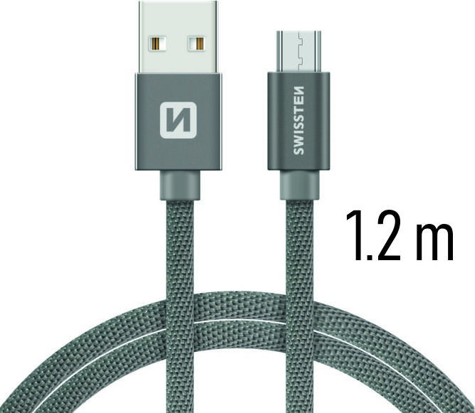 DATOVÝ KABEL SWISSTEN TEXTILE USB / MICRO USB 1,2 M ŠEDÝ