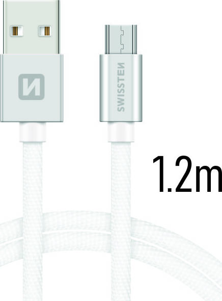 DATOVÝ KABEL SWISSTEN TEXTILE USB / MICRO USB 1,2 M STŘÍBRNÝ