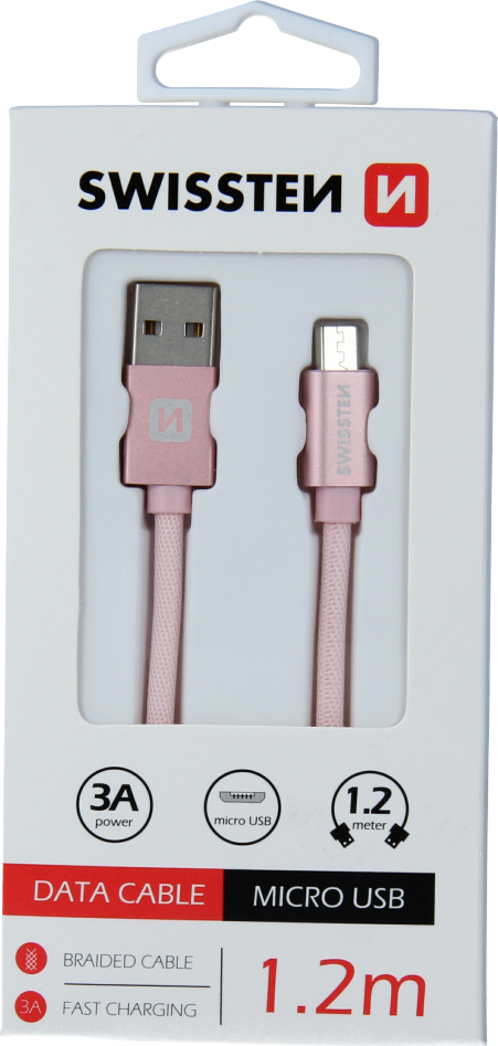 DATOVÝ KABEL SWISSTEN TEXTILE USB / MICRO USB 1,2 M RŮŽOVO/ZLATÝ
