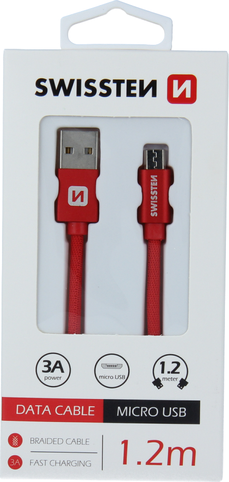 DATOVÝ KABEL SWISSTEN TEXTILE USB / MICRO USB 1,2 M ČERVENÝ