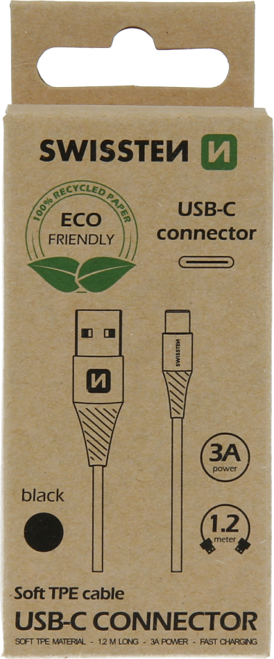 DATOVÝ KABEL SWISSTEN USB/USB-C ČERNÝ 1,2M (ECO BALENÍ)