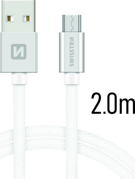 DATOVÝ KABEL SWISSTEN TEXTILE USB / MICRO USB 2,0 M STŘÍBRNÝ