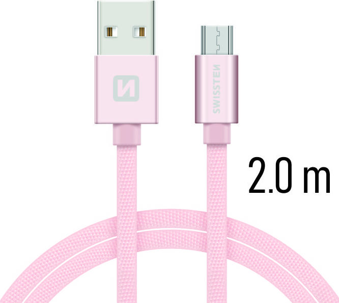 DATOVÝ KABEL SWISSTEN TEXTILE USB / MICRO USB 2,0 M RŮŽOVO/ZLATÝ