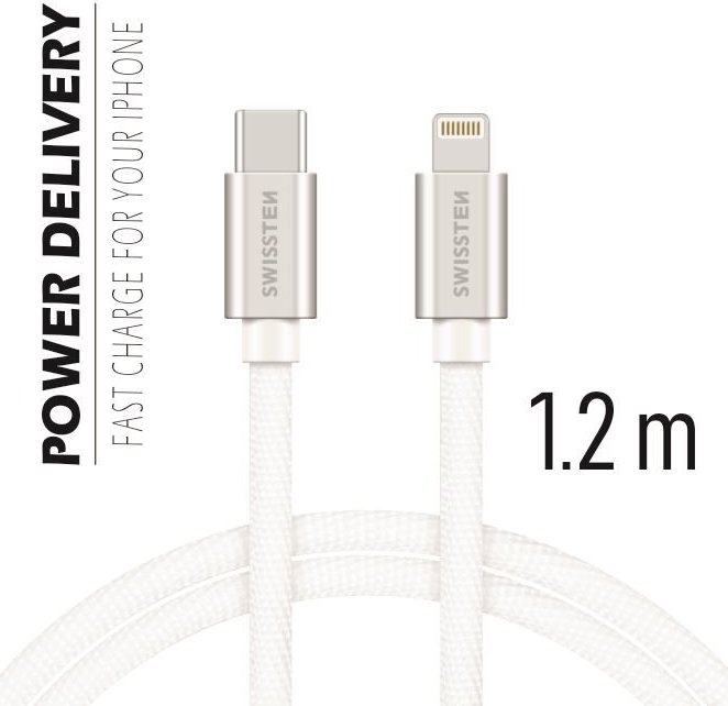 DATOVÝ KABEL SWISSTEN TEXTILE USB-C / LIGHTNING 1,2 M STŘÍBRNÝ