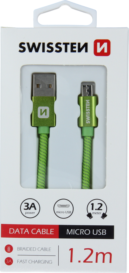 DATOVÝ KABEL SWISSTEN TEXTILE USB / MICRO USB 1,2 M ZELENÝ