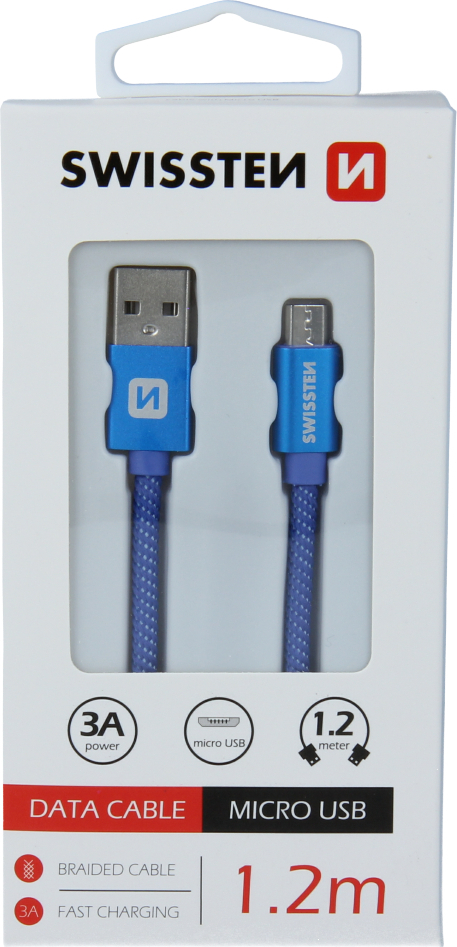 DATOVÝ KABEL SWISSTEN TEXTILE USB / MICRO USB 1,2 M MODRÝ