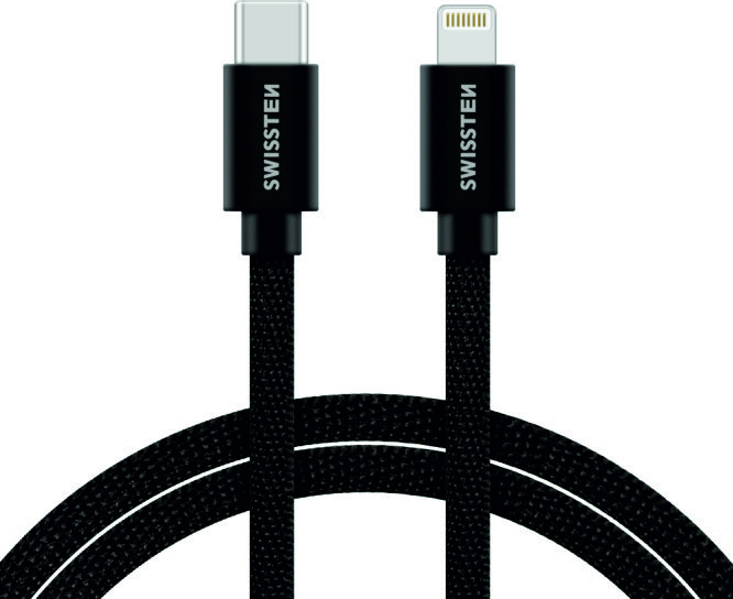 DATOVÝ KABEL SWISSTEN TEXTILE USB-C / LIGHTNING 2,0 M ČERNÝ