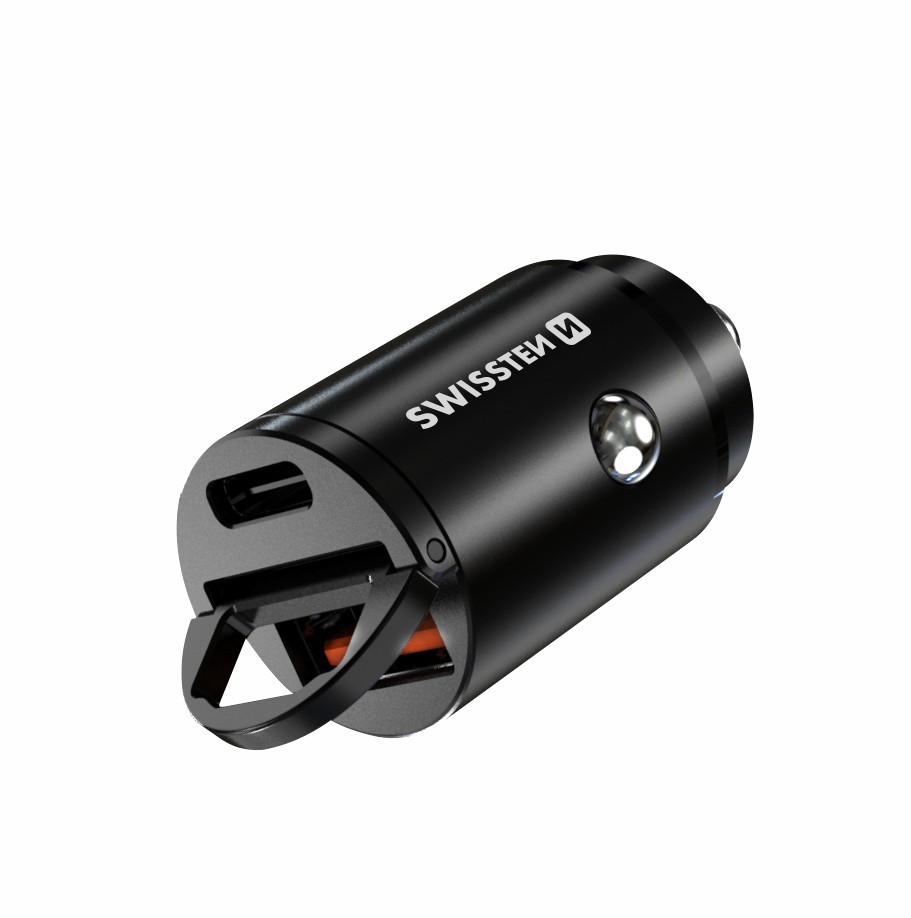 SWISSTEN CL ADAPTÉR POWER DELIVERY USB-C + SUPER CHARGE 3.0 30W NANO ČERNÝ
