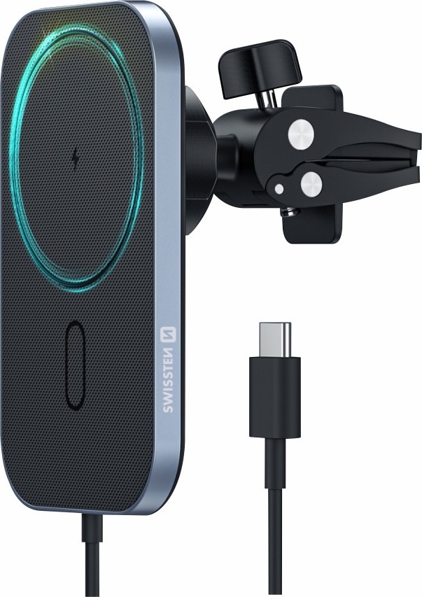 Magnetický držák do ventilace auta SWISSTEN s bezdrátovým nabíjením 15W (kompatibilní s MagSafe)