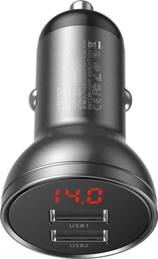BASEUS DIGITAL DISPLAY 2-PORT CAR CHARGER GREY